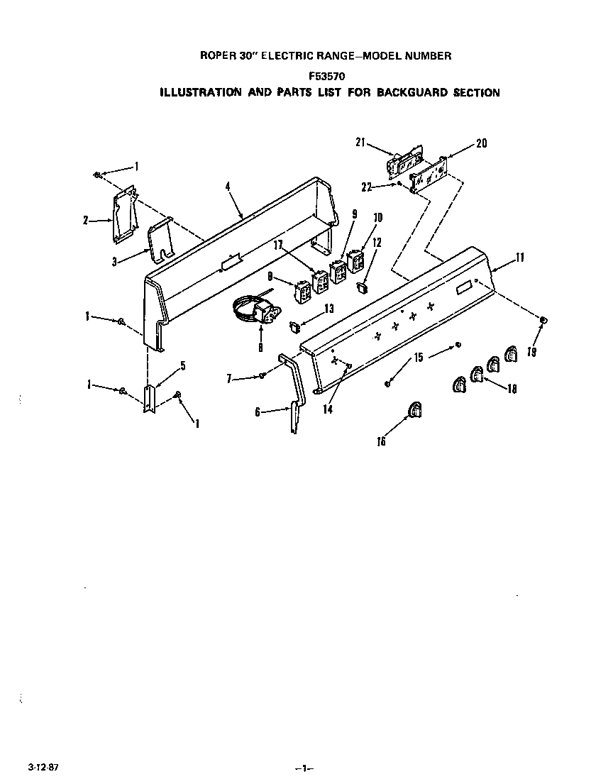 Roper F5357*0 backguard diagram