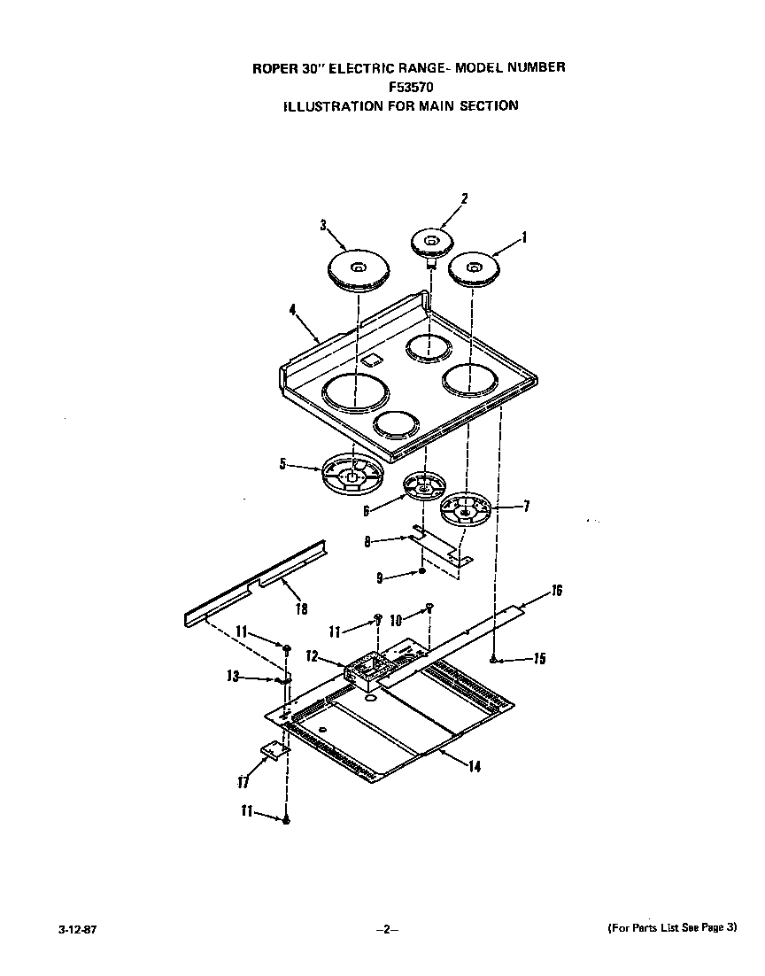 Roper F5357*0 main top diagram
