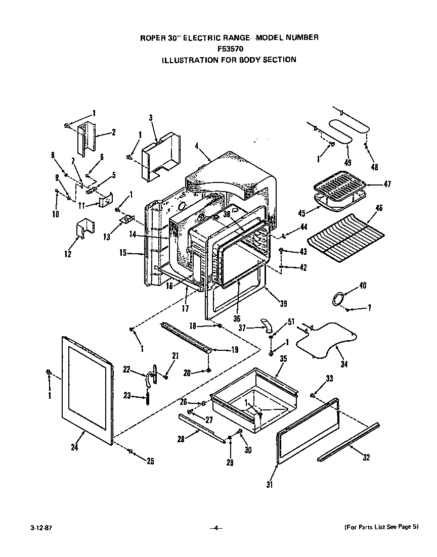 Roper F5357*0 body diagram