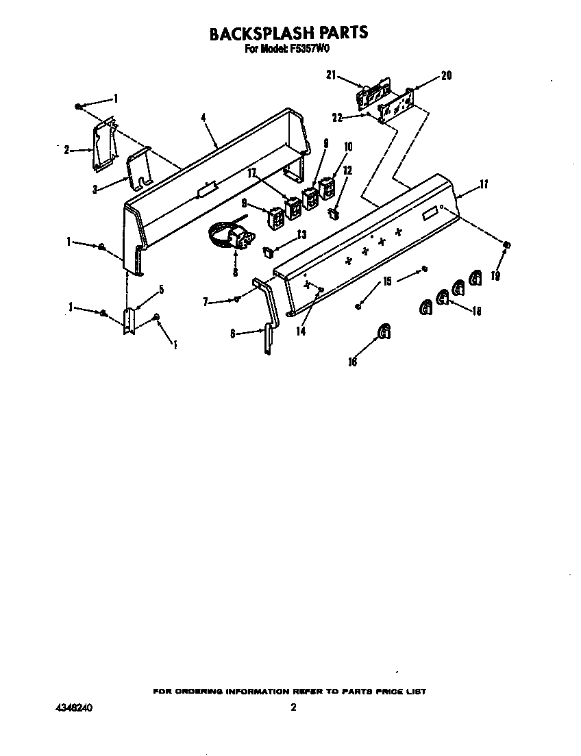 Roper F5357W0 backsplash diagram