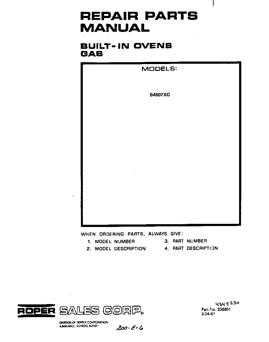Roper B4607X0 front cover diagram