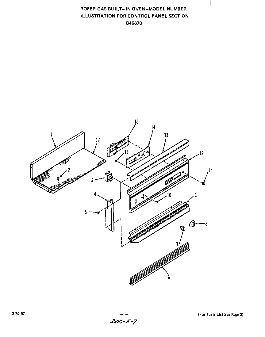 Roper B4607X0 control panel diagram
