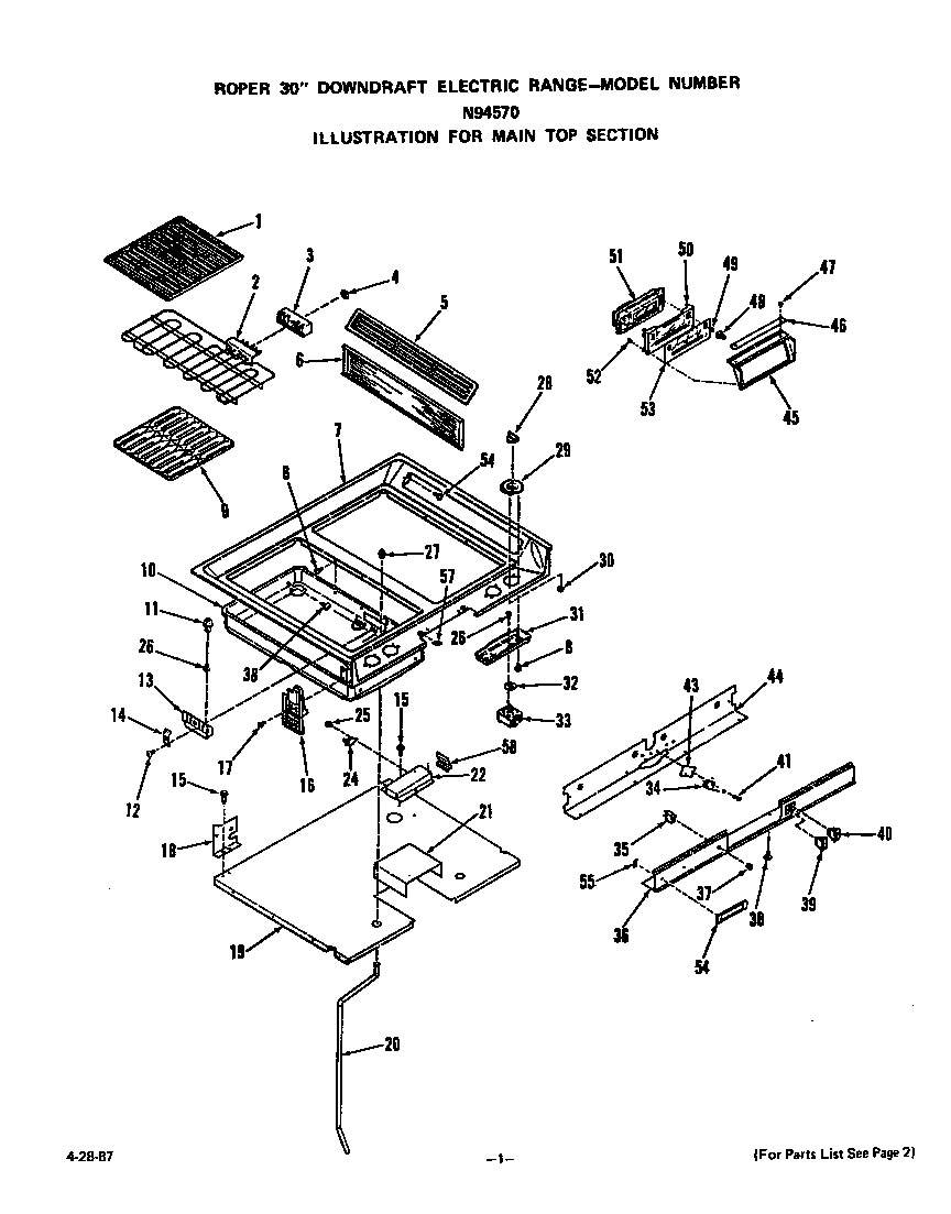 Roper N9457*0 main top diagram