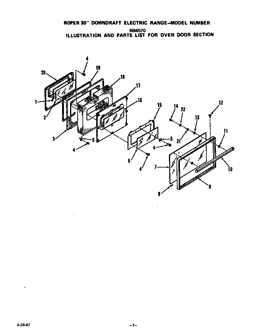 Roper N9457*0 oven door diagram