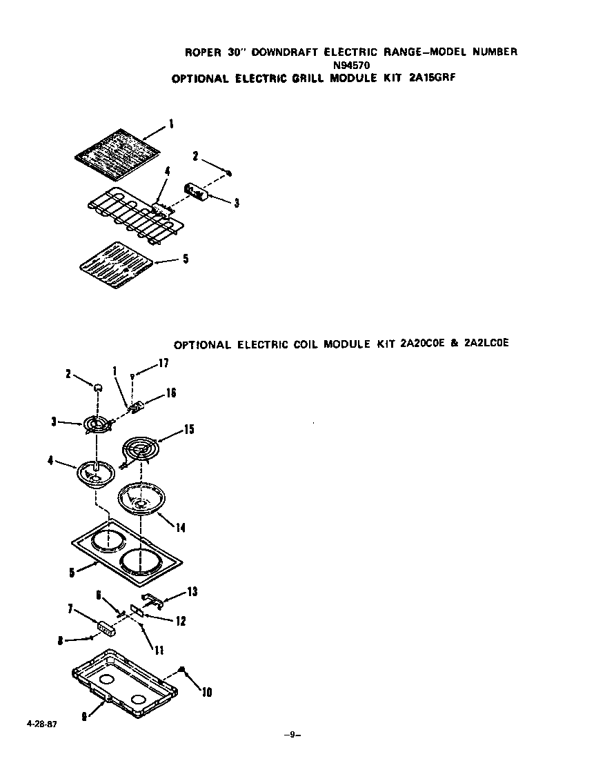 Roper N9457*0 ^electric grill diagram