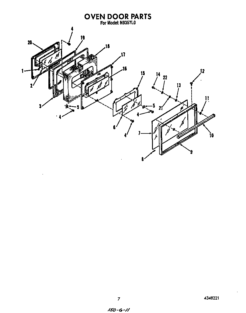 Roper N9357L0 oven door diagram