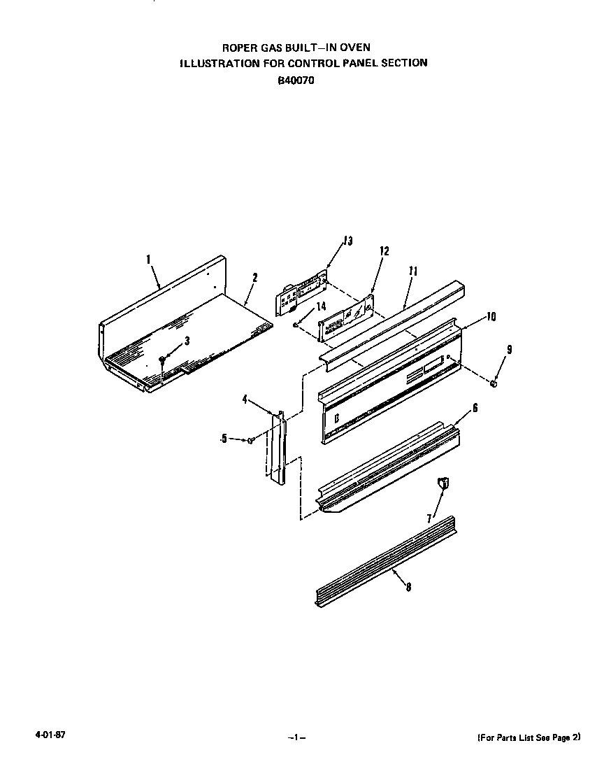 Roper B4007X0 control panel diagram