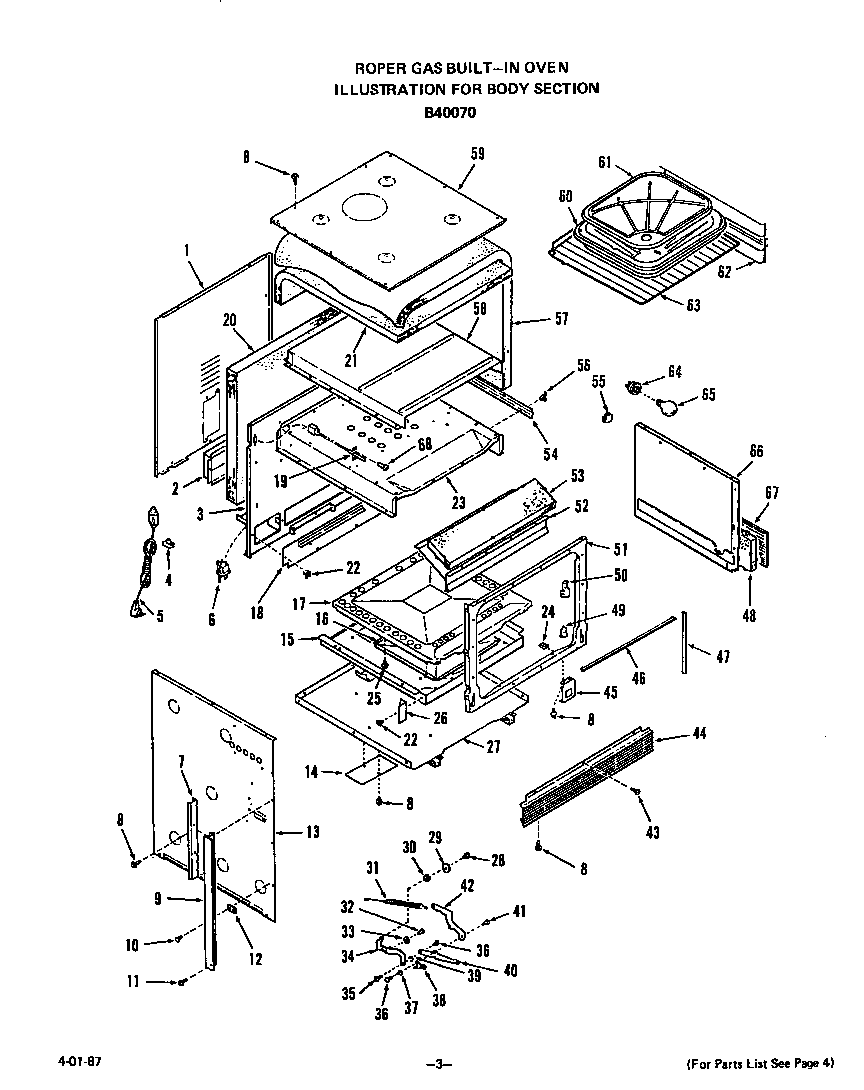 Roper B4007X0 body section diagram