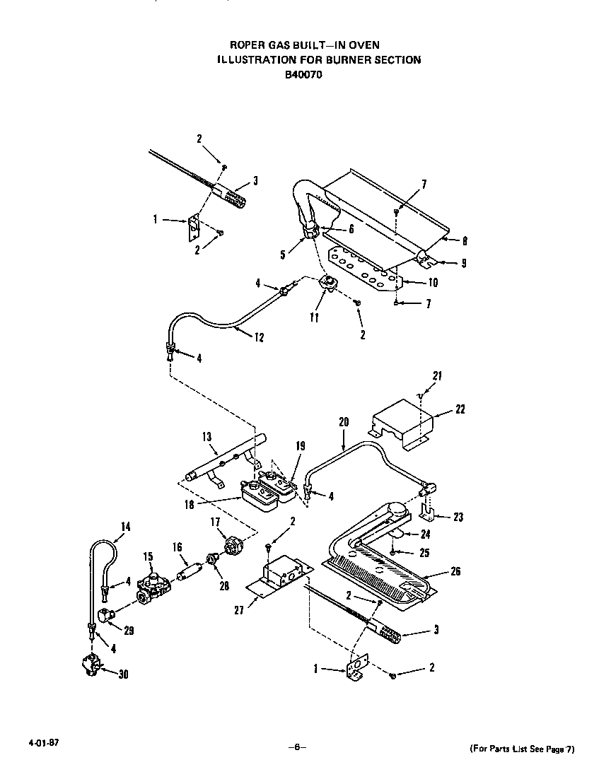 Roper B4007X0 burner section diagram
