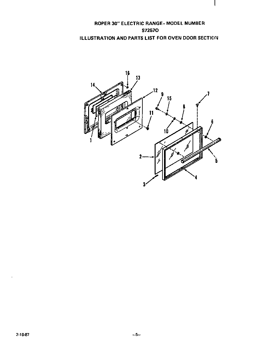 Roper S7257X0 oven door diagram