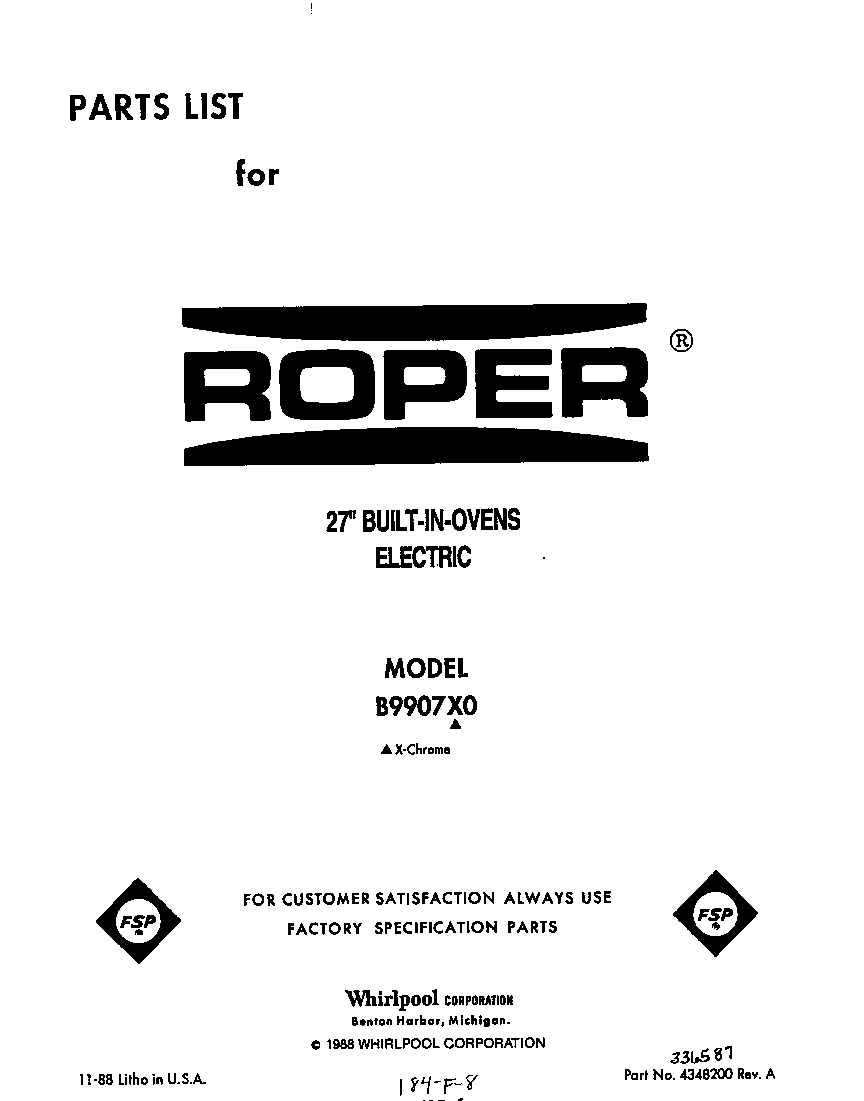Roper B9907*0 front cover diagram
