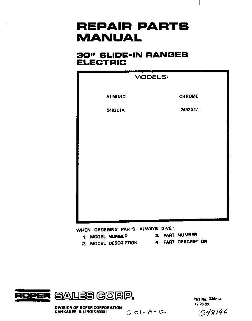 Roper 2492L1A cover page diagram