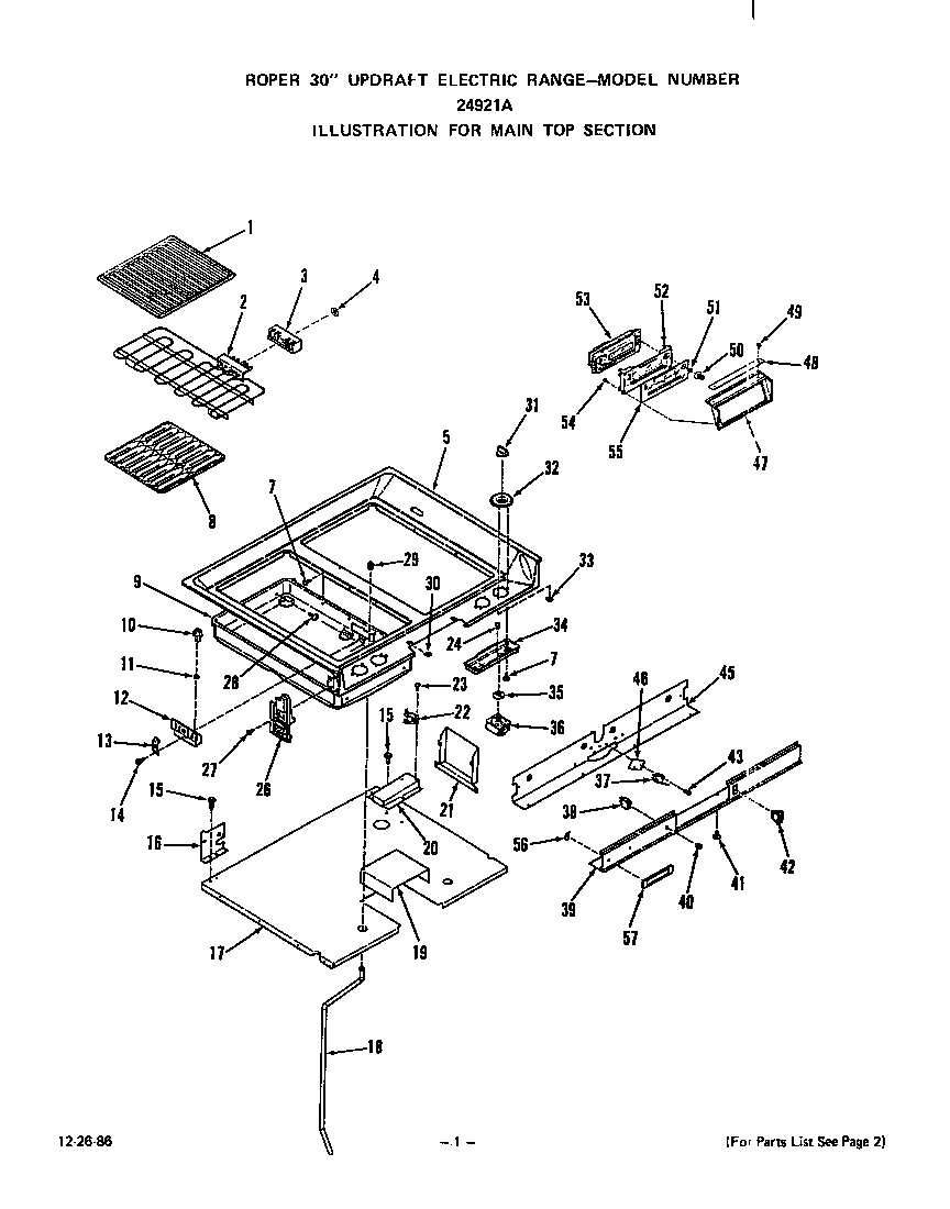 Roper 2492L1A main top diagram