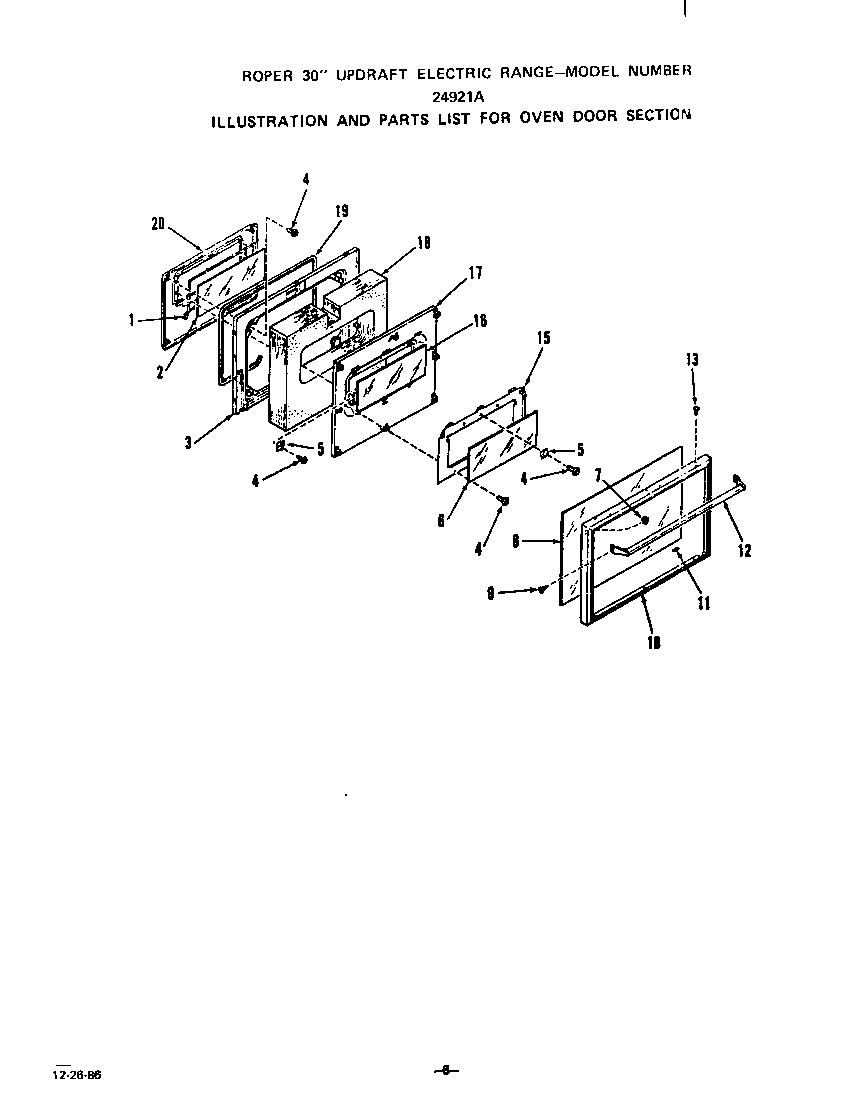 Roper 2492L1A oven door diagram