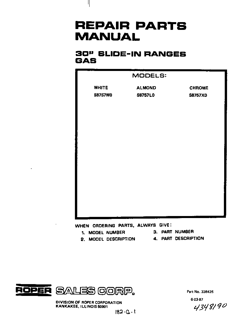 Roper S8757*1 cover page-text only diagram