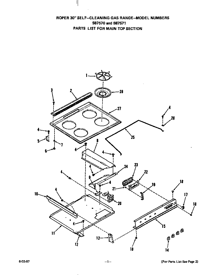 Roper S8757*1 main top diagram