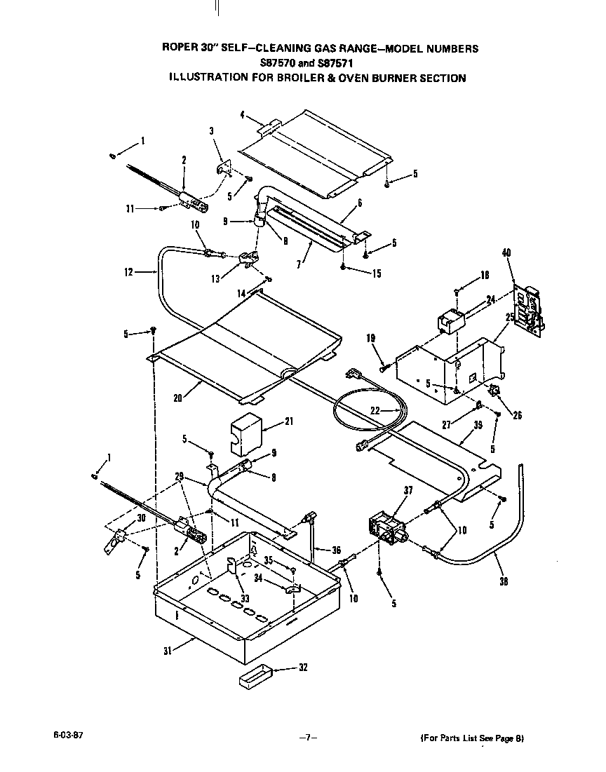 Roper S8757*1 broiler and oven burner diagram