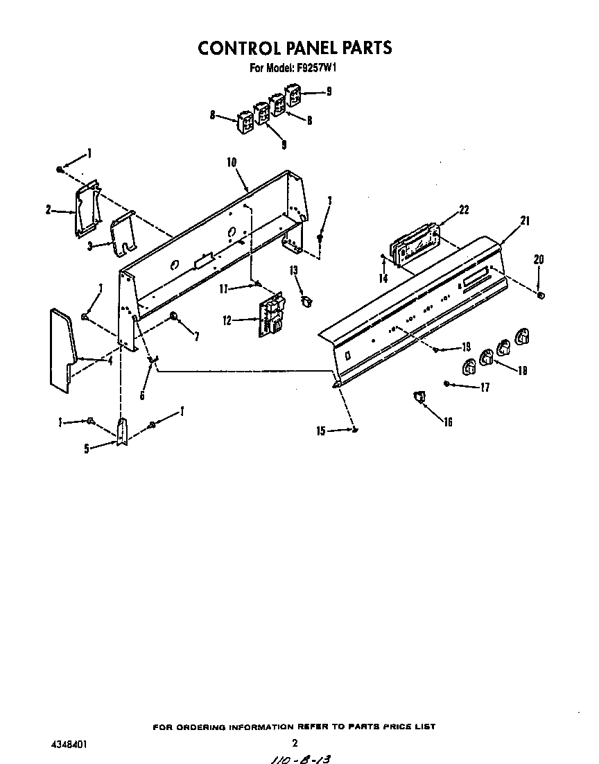 Roper F9257W1 control panel diagram