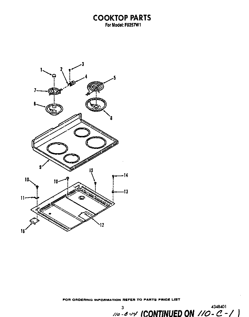Roper F9257W1 cooktop diagram