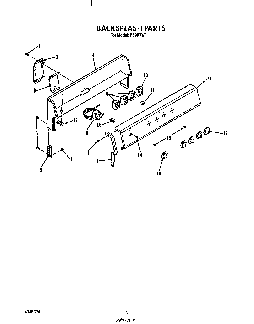 Roper F5007*1 backsplash diagram