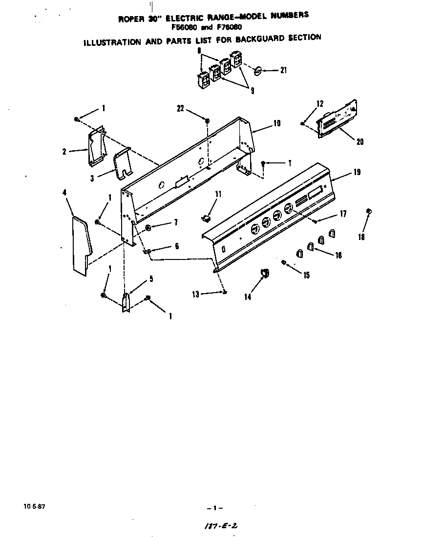 Roper F5608*0 backguard diagram
