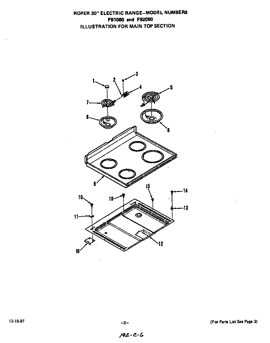 Roper F9108*0 main top diagram