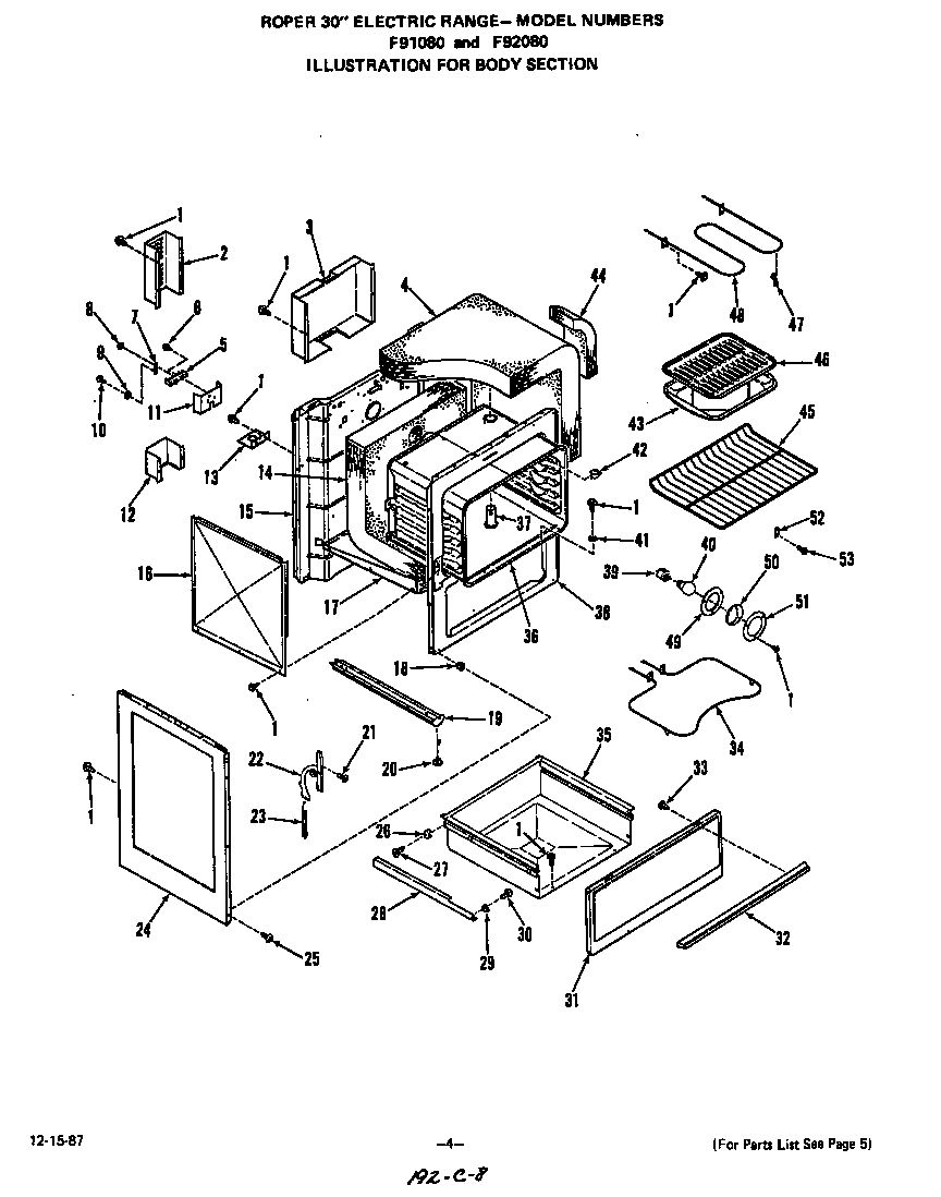 Roper F9108*0 body diagram
