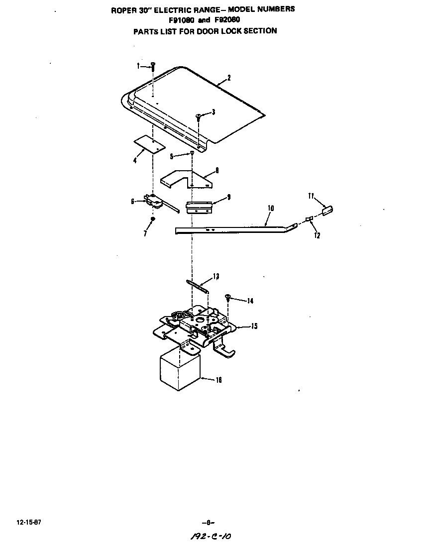 Roper F9108*0 door lock diagram