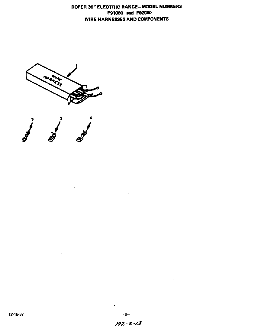 Roper F9108*0 wire harness and components diagram
