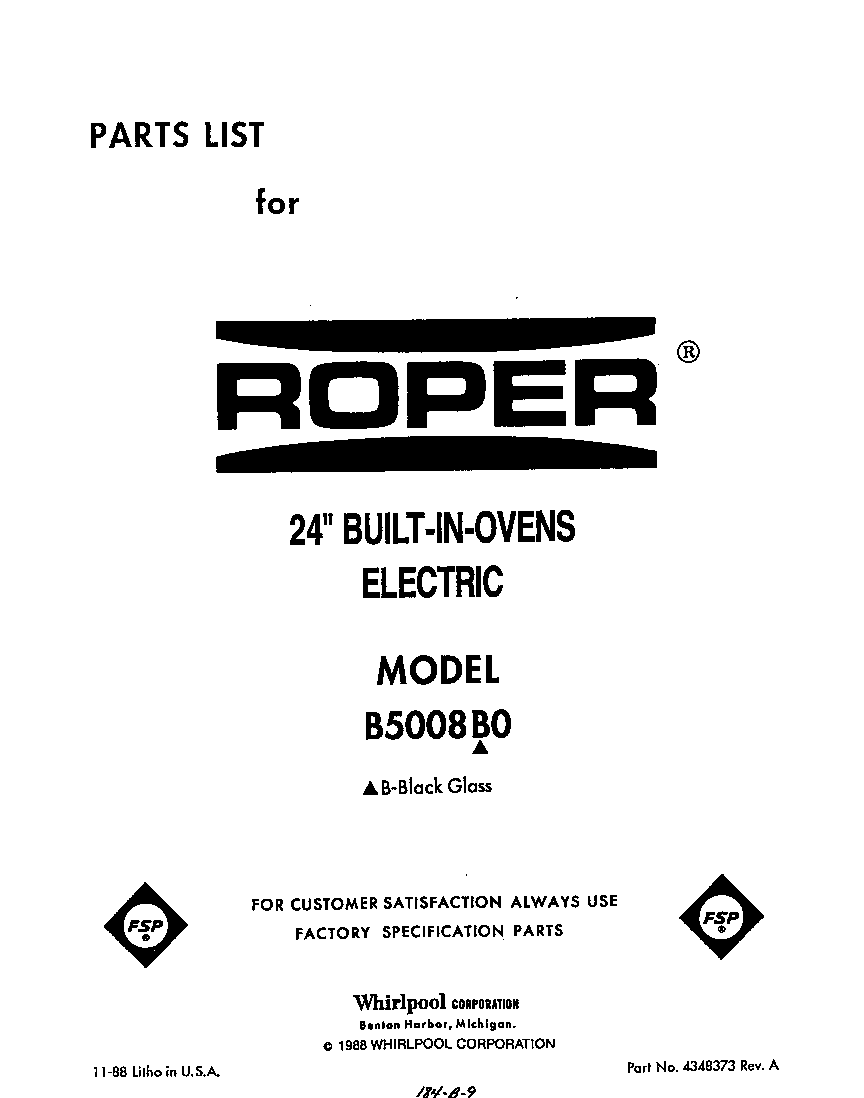 Roper B5008B0 front cover diagram