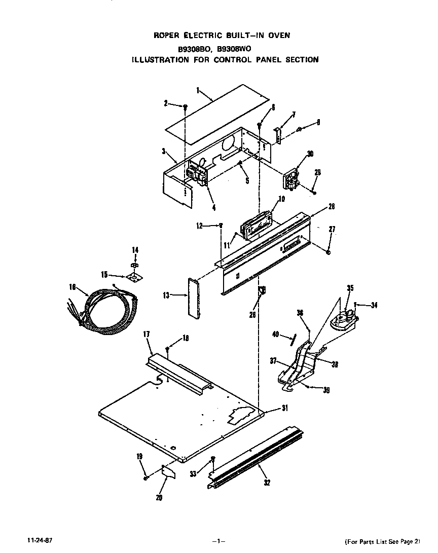 Roper B9308W0 control panel diagram