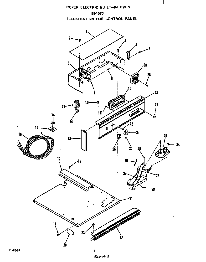 Roper B9458B0 control panel diagram