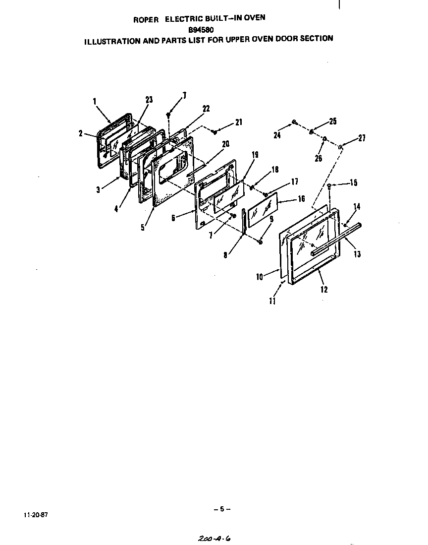 Roper B9458B0 upper oven door diagram