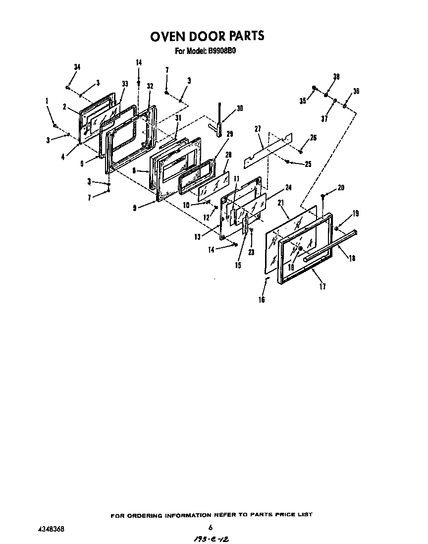 Roper B9908B0 oven door diagram