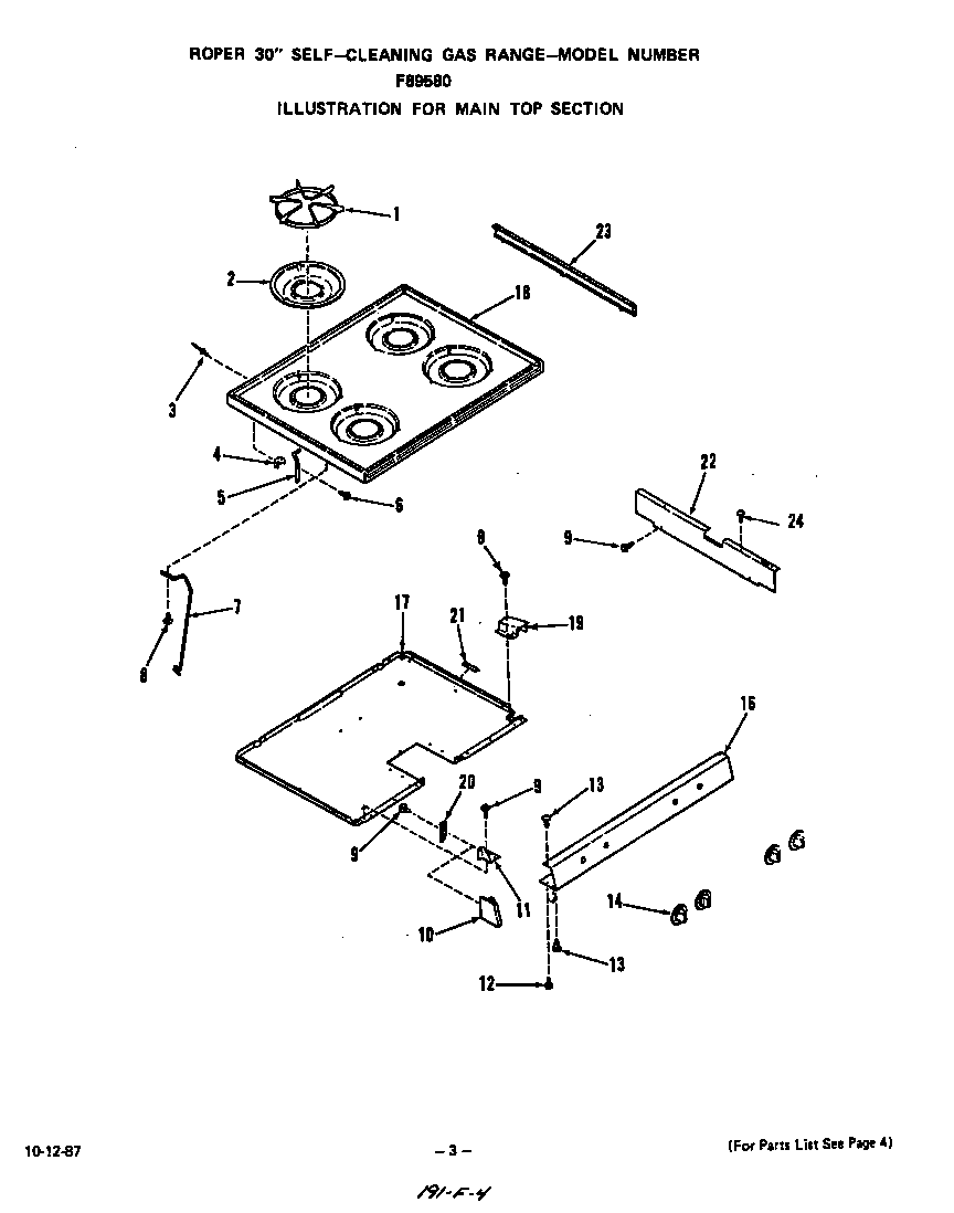 Roper F8958W0 main top diagram