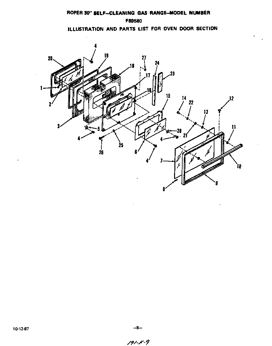 Roper F8958W0 oven door diagram