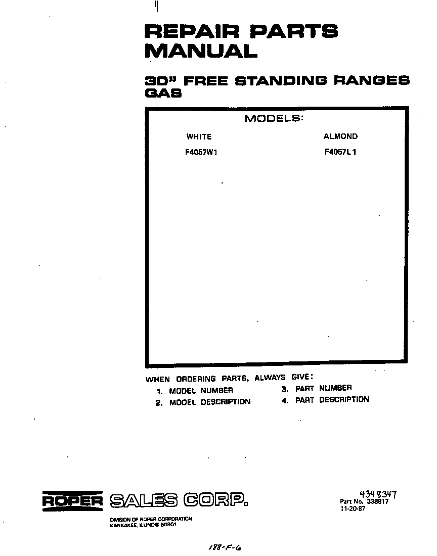 Roper F4057W1 front cover diagram