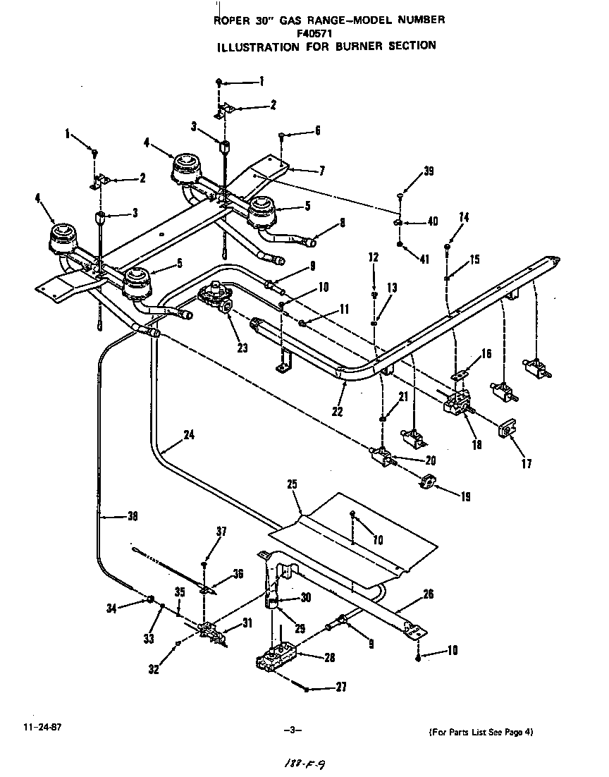 Roper F4057W1 burner diagram