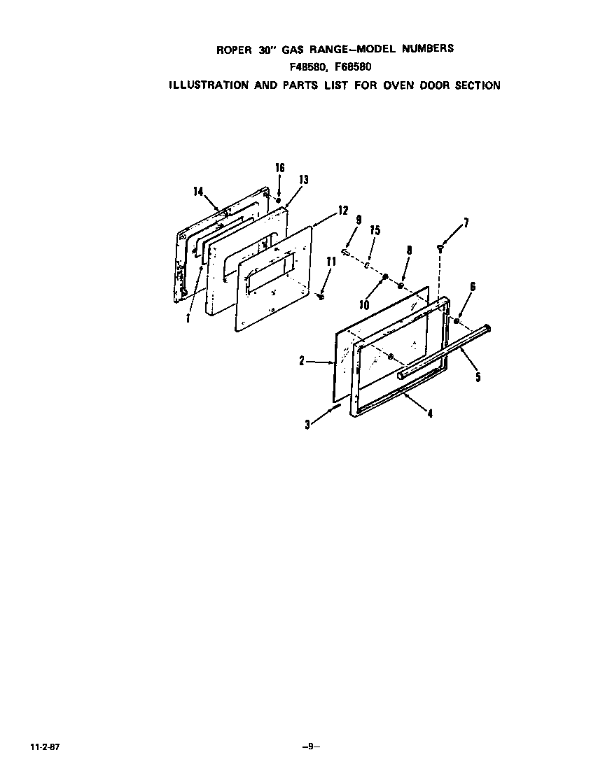 Roper F4858W0 oven door diagram