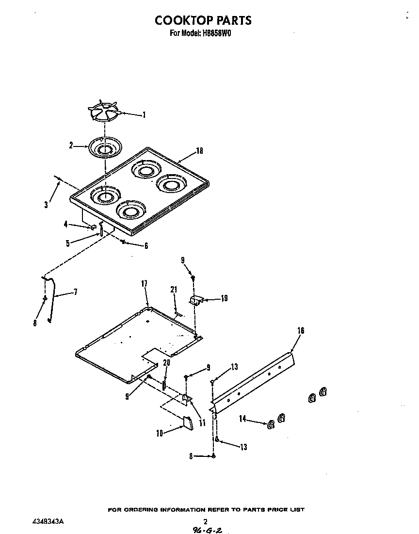 Roper H8858W0 cook top diagram