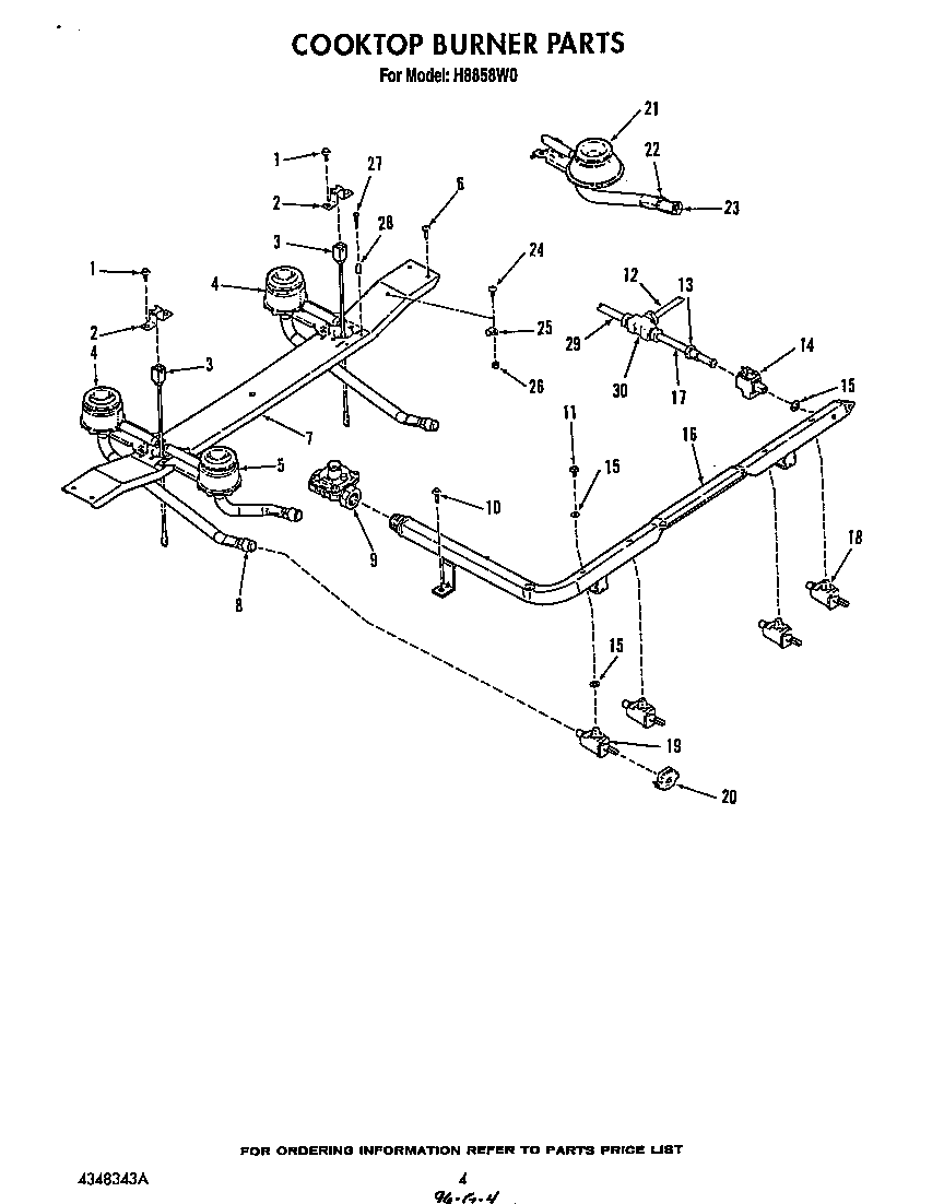 Roper H8858W0 cook top burner diagram