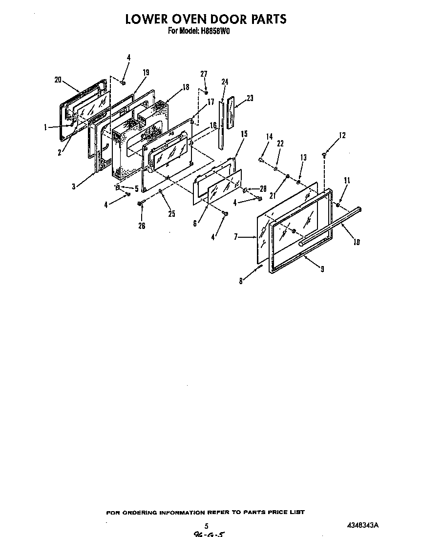 Roper H8858W0 lower oven door diagram