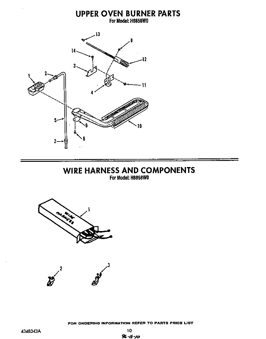 Roper H8858W0 upper oven burner diagram