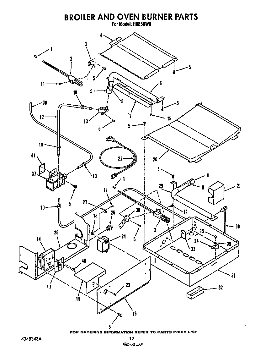 Roper H8858W0 broiler and oven burner diagram