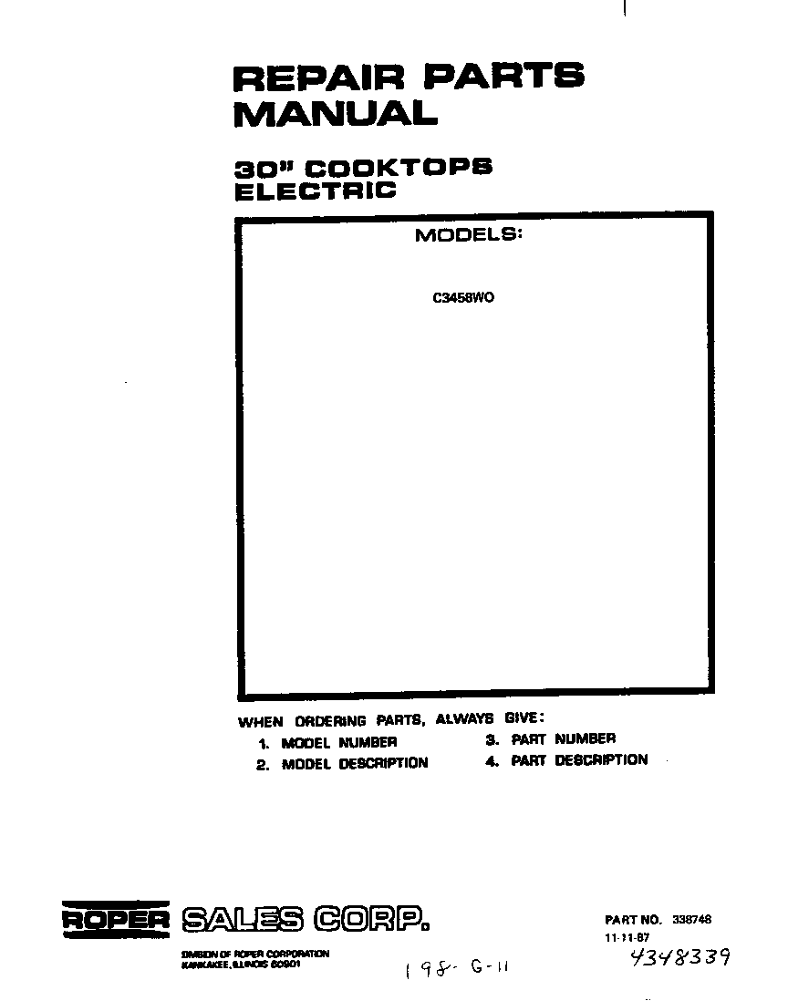 Roper C3458*0 cover page diagram