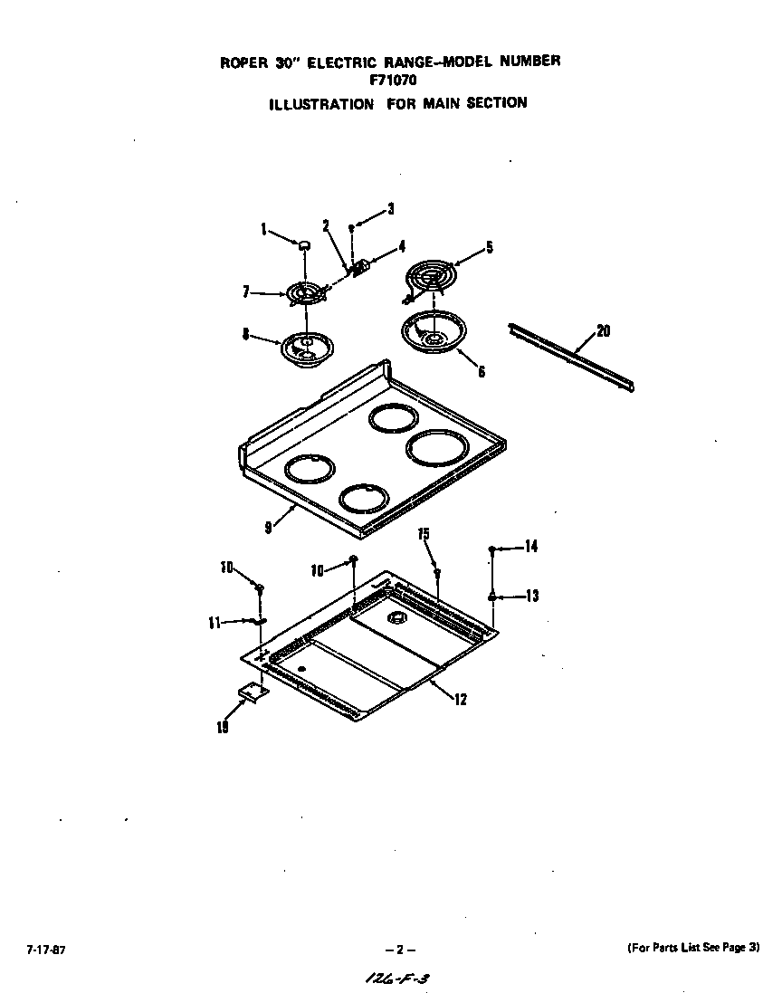 Roper F7107W0 main section diagram