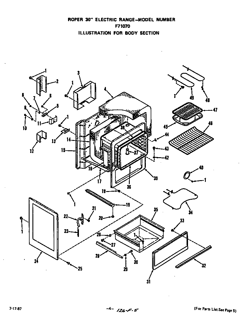 Roper F7107W0 body section diagram