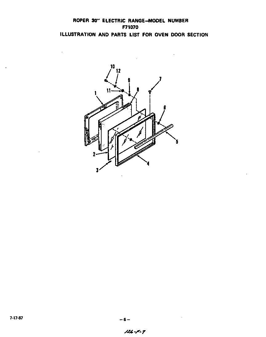 Roper F7107W0 oven door diagram