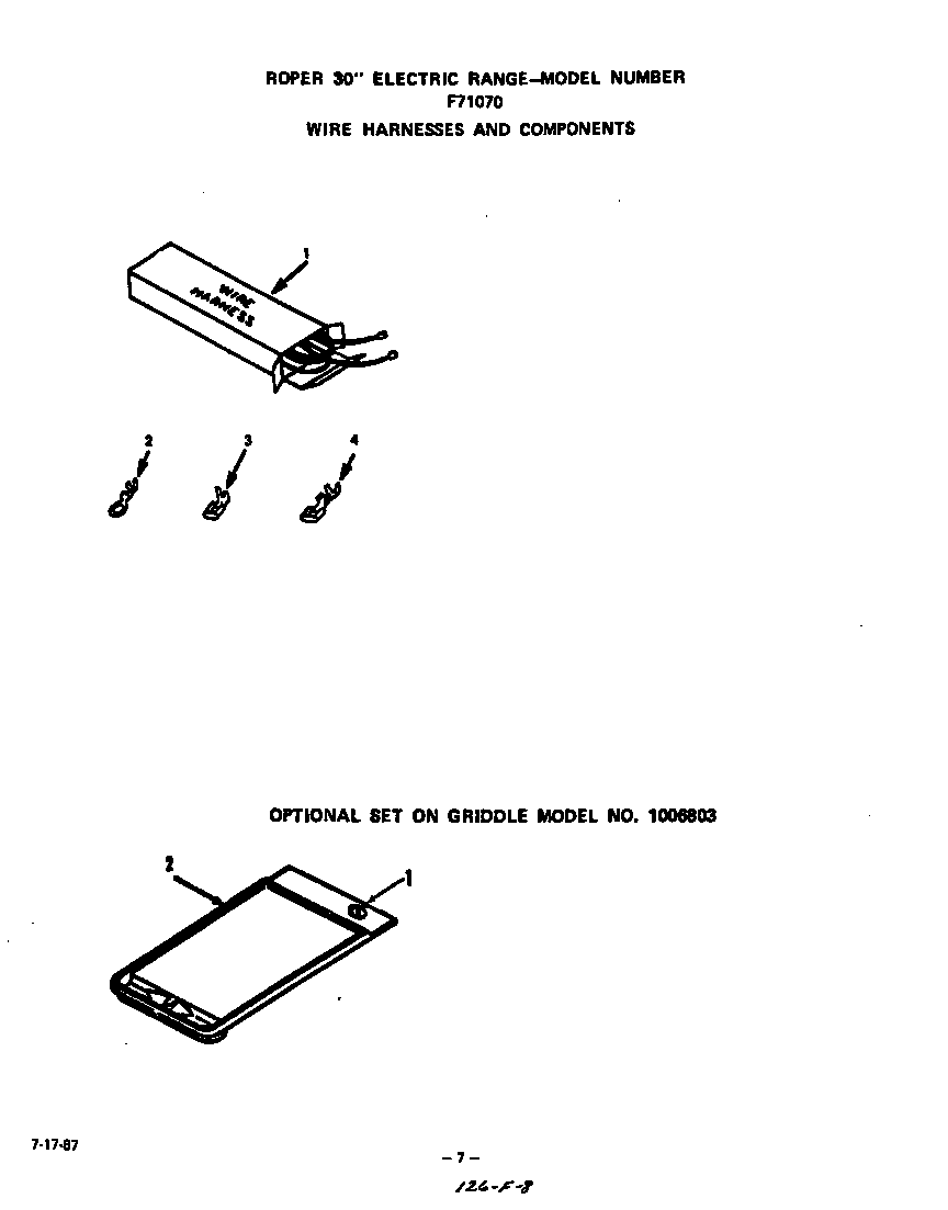 Roper F7107W0 wire harnesses and components diagram