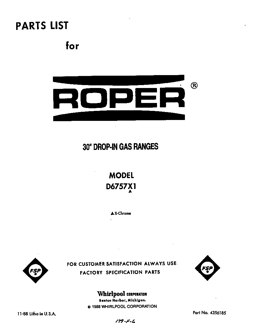 Roper D6757X1 front cover diagram